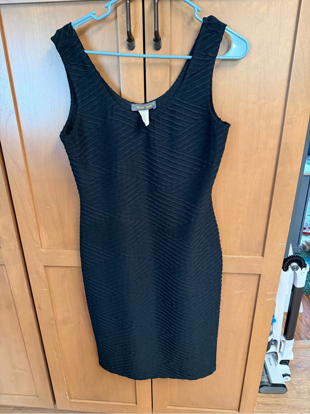Brat Star Black Textured Mini Sheath Dress